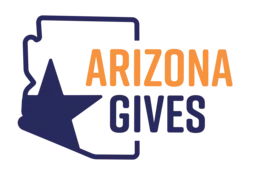 Arizona Gives logo featuring orange 'ARIZONA' text, blue 'GIVES' text, and a blue star on a black background.